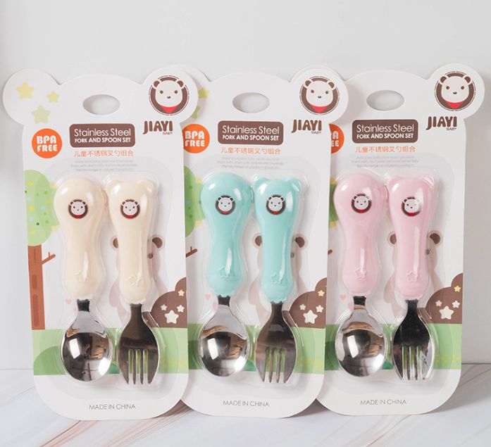 Korean austenitic children's dining tableware Stainless steel spoon fork Baby spoon Baby Fork Training fork spoon set