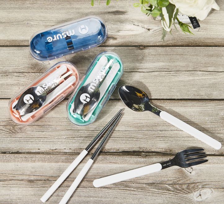 304 stainless steel candy-colored portable tableware set fork spoon chopsticks three-piece set travel outdoor dining ironing tableware