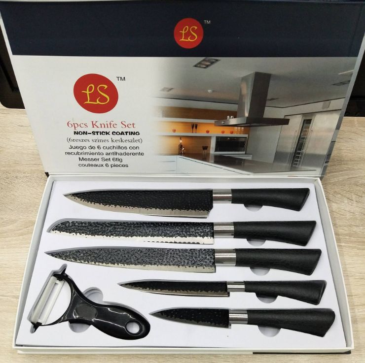 Stainless steel kitchen knife gift knife set six medical stone non-stick corrugated knife set