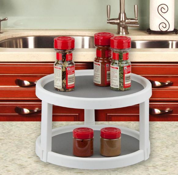 Rotating double desk storage rack can be rotated makeup rack kitchen seasoning storage