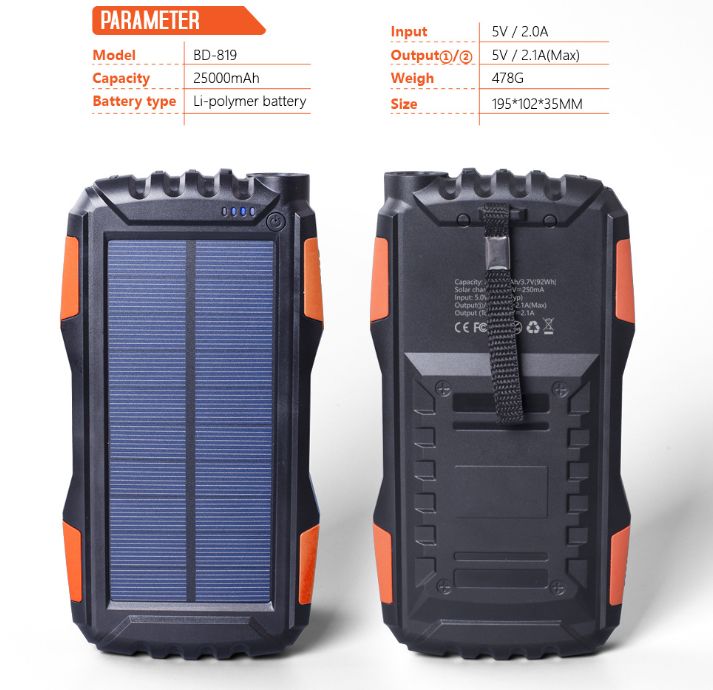 Creative solar mobile power supply 25000mah large capacity black technology product solar power bank