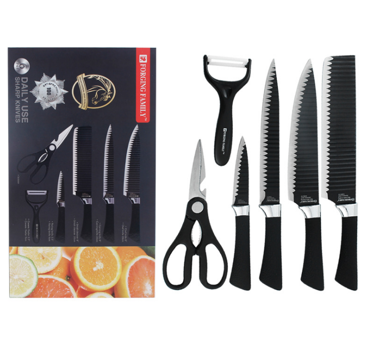 Black six-piece knife set, kitchen knife set, 6-piece kitchen knife set, fruit knife, 6-piece wheat straw knife set detail image 1