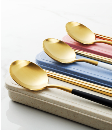 蓝色304不锈钢金筷勺两件套创意筷子勺叉子套装 便携餐具三件套详情图3