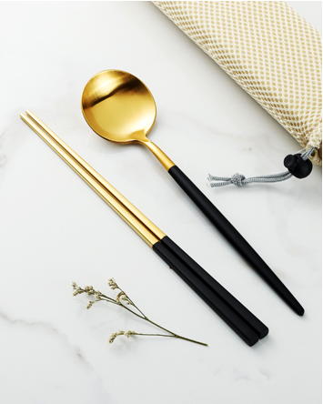 粉色304不锈钢金筷勺两件套创意筷子勺叉子套装 便携餐具三件套详情图3