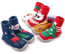 宝宝学步鞋地板袜卡通圣诞婴儿居家秋冬儿童胶底鞋袜