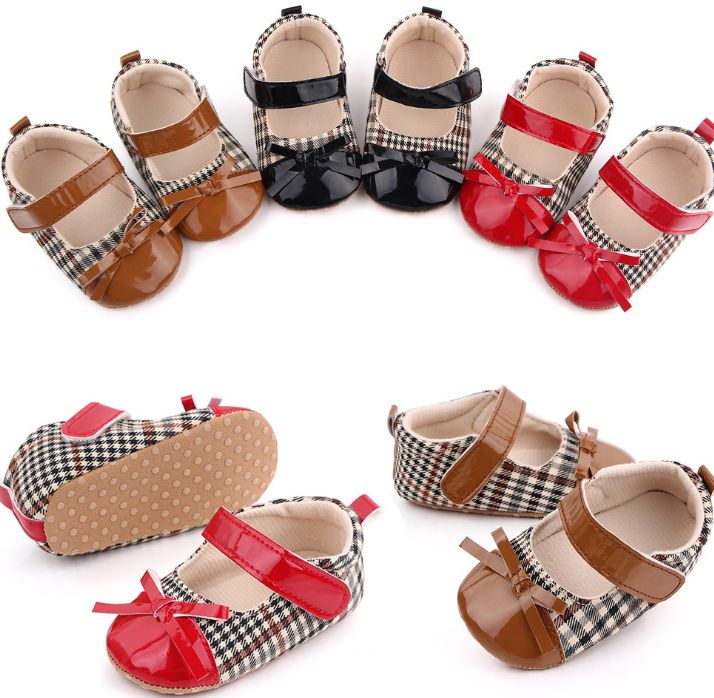 Baby girls plaid cute princess shoes 6-12 months baby walking shoes Soft soled baby walking shoes thumbnail