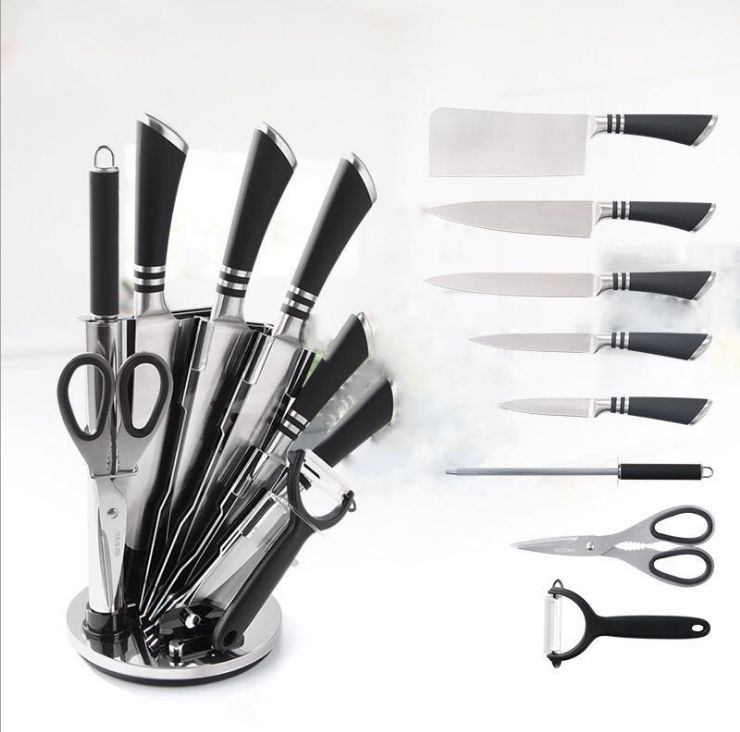 9-piece kitchen knife set, gift knife set, stainless steel horseshoe handle hollow handle knife Specification image
