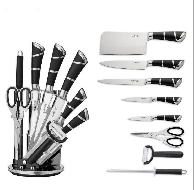 9-piece kitchen knife set, gift knife set, stainless steel horseshoe handle hollow handle knife detail image 2