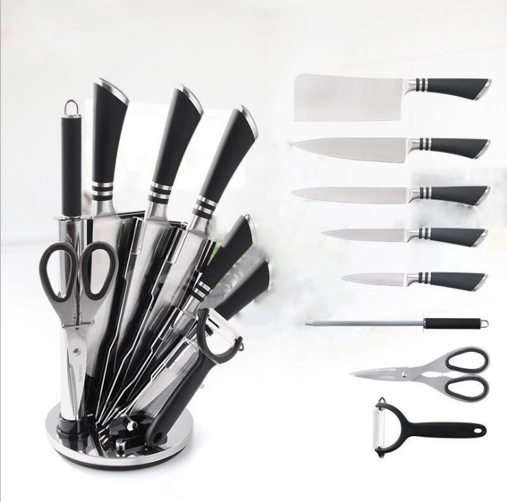 9-piece kitchen knife set, gift knife set, stainless steel horseshoe handle hollow handle knife detail image 3