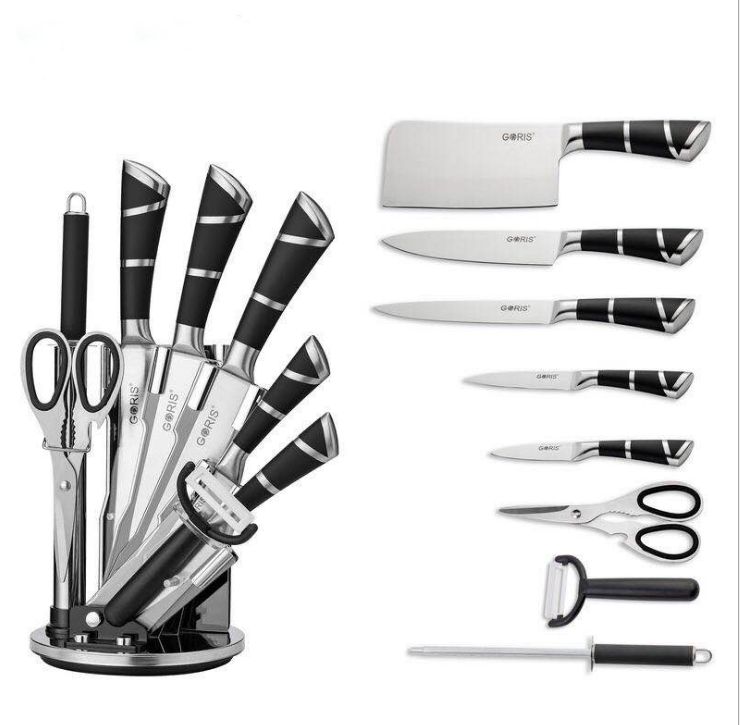 9-piece kitchen knife set, gift knife set, stainless steel horseshoe handle hollow handle knife details Picture