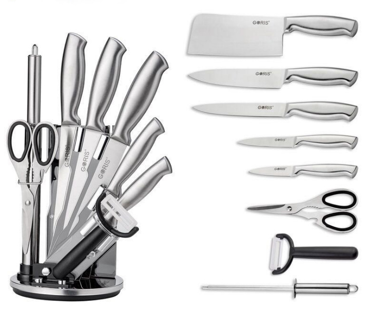9-piece kitchen knife set, gift knife set, stainless steel horseshoe handle hollow handle knife detail image 4