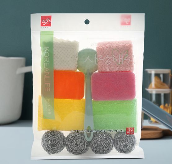 Kitchen Cleaning Kit Handle Steel ball cleaning cloth Sponge pot and bowl kitchen cleaning supplies