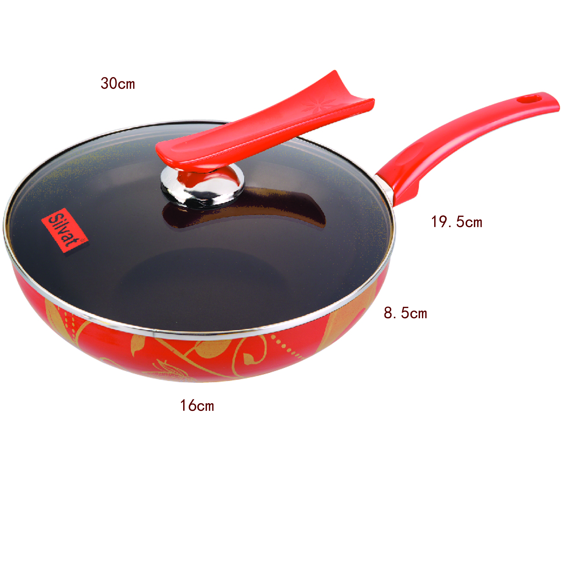 红色花纹不锈钢炒锅厨房炊具耐用多用锅家用炒菜锅具详情1