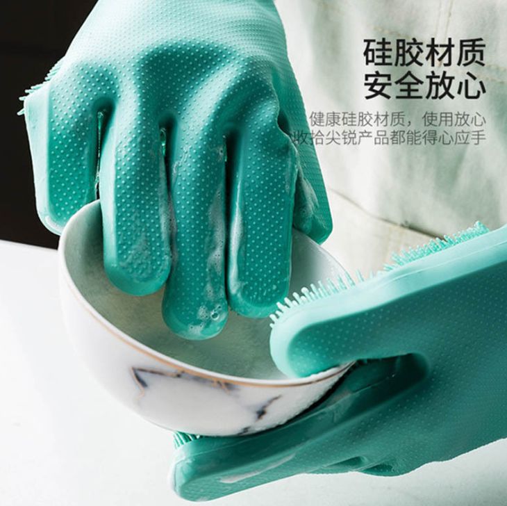 Silicone dishwashing gloves are waterproof and heat-resistant. They are a magic household cleaning and dishwashing tool in winter. They are suitable for both men's and women's POTS in the kitchen Specification image