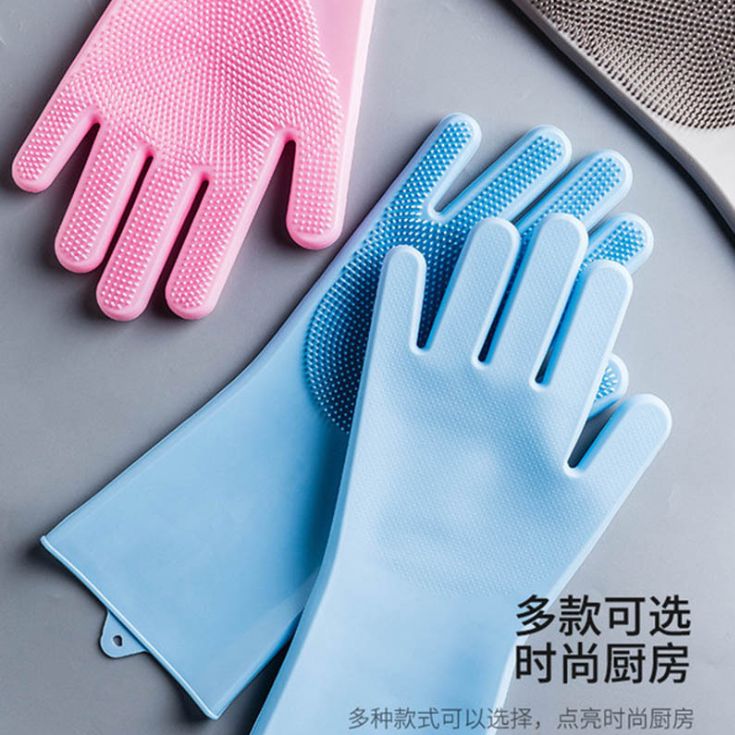 Silicone dishwashing gloves are waterproof and heat-resistant. They are a magic household cleaning and dishwashing tool in winter. They are suitable for both men's and women's POTS in the kitchen details Picture