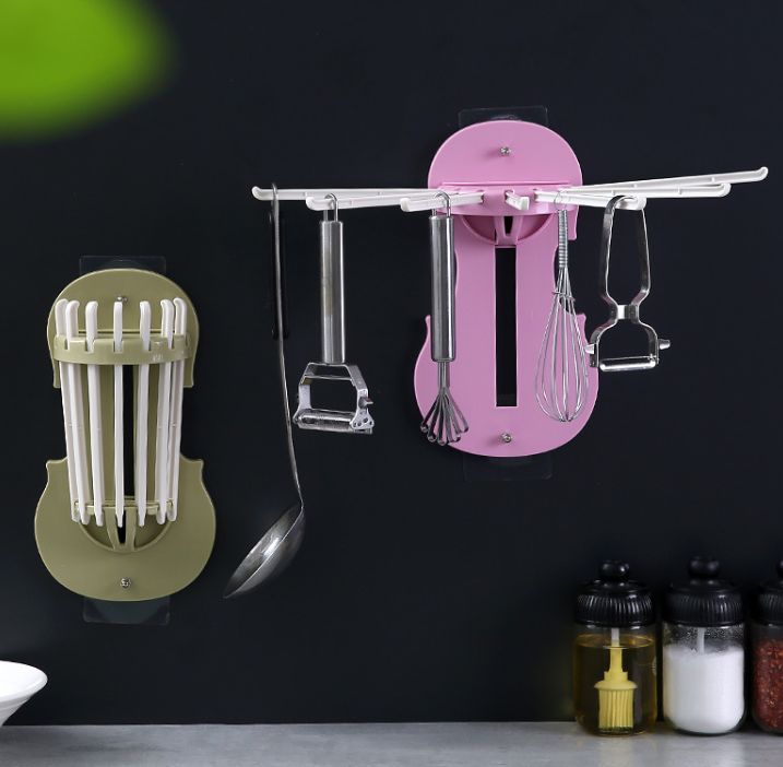 7-in-1 pull-out hanger Multi-functional retractable shelf Kitchen wall traceless hook