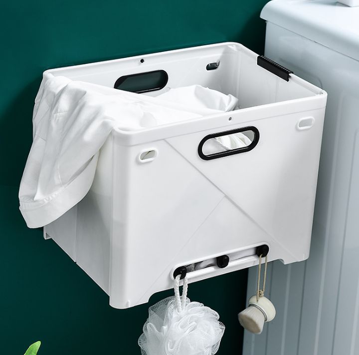 Simple air bathroom wall hanging foldable large laundry basket no punching bedroom living room storage basket Household plastic basket