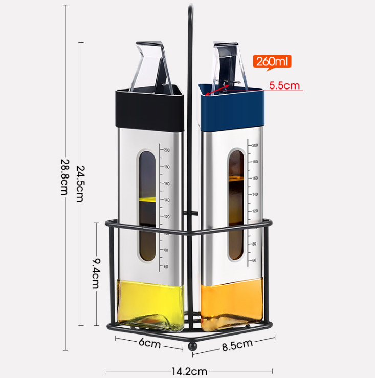 厨房用品新款玻璃油瓶批发 三角不锈钢油壶 酱油瓶 调味瓶 调料瓶详情图2