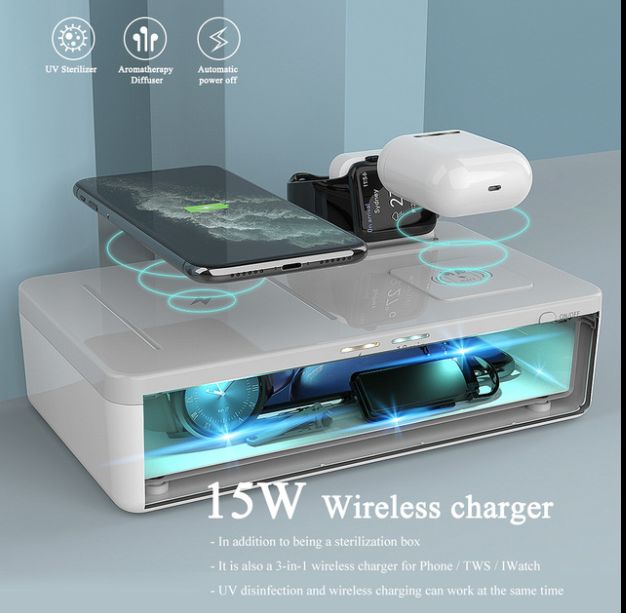 Three-in-one ultraviolet disinfection box Mobile phone wireless charger cross-border portable uv multi-functional disinfection box