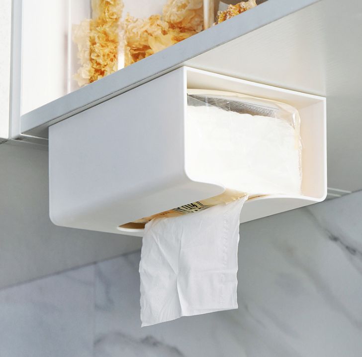Kitchen non-trace paste paper box Wall wall hanging paper towel rack Creative simple plastic multi-functional toilet tissue box
