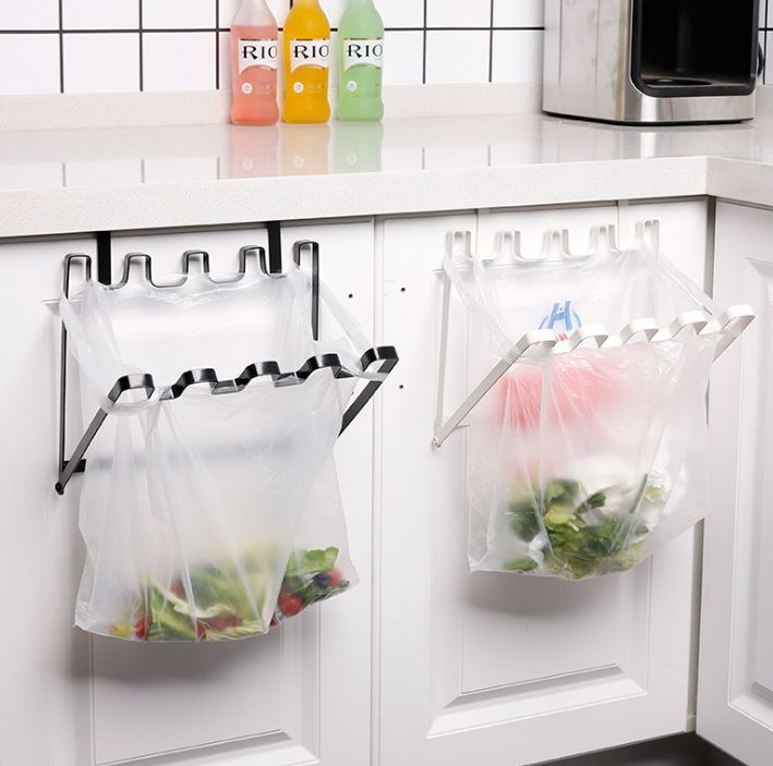 Wrought iron cabinet door clip hanging garbage bag hanger Kitchen collapsible garbage bag holder wish Amazon new
