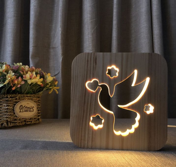 Peace pigeon shape new strange electronic wood desk lamp usb night light