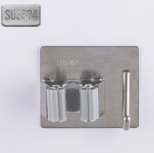1-clamp 1-hook mop rack storage room mop and broom storage rack, 304 stainless steel mop clamp Application Scenario
