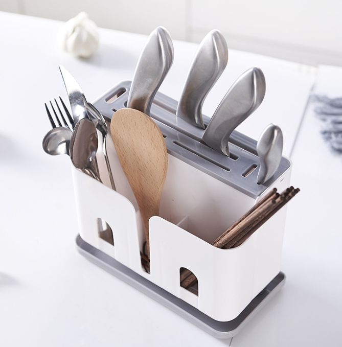 Kitchen utensils Multifunctional stainless steel knife holder Tool holder Knife holder Kitchen knife holder Household drain chopsticks spoon storage shelf