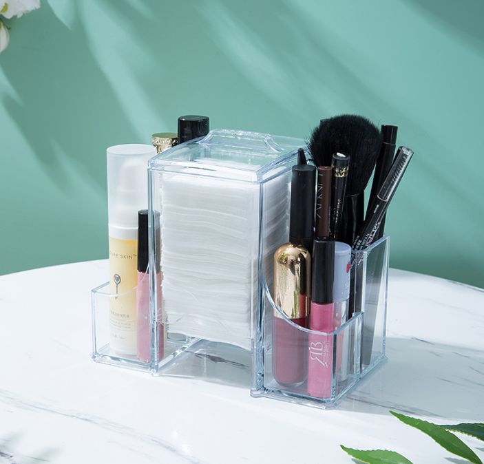 Multi-functional jewelry storage box with cover dust-proof cosmetics case Transparent makeup case Cotton skin care case