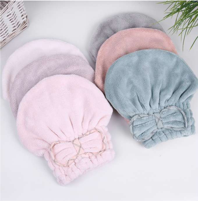 新款纯色女士干发帽吸水帽蝴蝶结帽子强力吸水包头巾