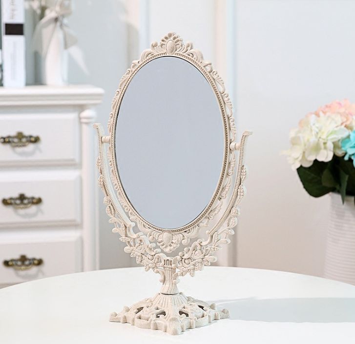 简约欧式美容镜台式化妆镜双面梳妆镜子便携公主镜化妆镜折叠