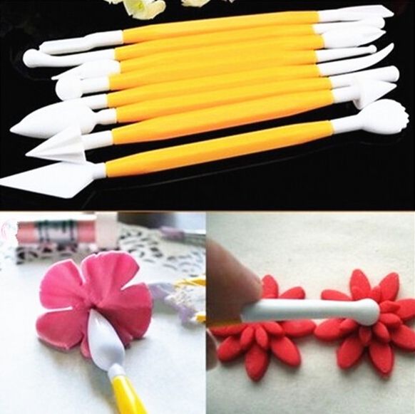 8PC Yellow pink Blue Rose-red purple Carving Group Carving tools DIY cake baking tools