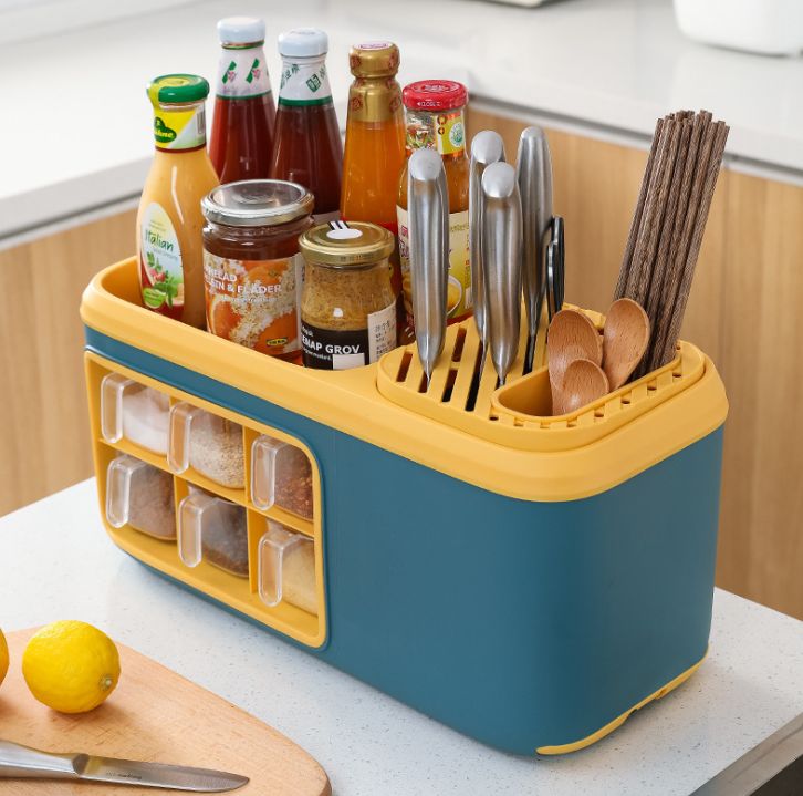 Kitchen spice rack Storage rack Chopsticks spice bottle knife rack Spice rack Plastic spice box Spice pot