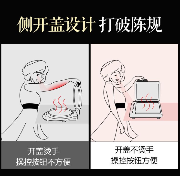 Small bear electric pancake pan Household double-sided heating breakfast machine pancake pan barbecue Specification drawing