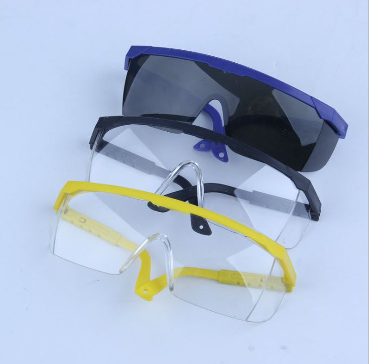 蓝白劳保防护眼镜 劳保伸缩腿护目镜 防风防尘防冲击眼镜产品图