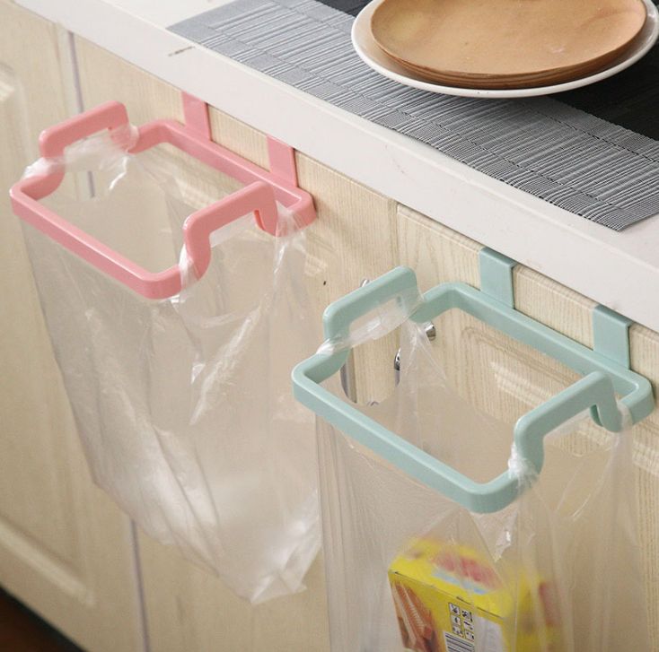 Kitchen hanging cabinet door garbage rack Door back garbage bag storage rack Plastic bag rack garbage can stand
