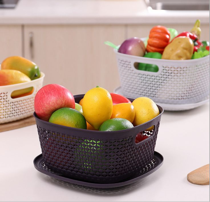 Multi-purpose hollow hollow with cover washing basket vegetable drain sieve kitchen basket fruit storage basket