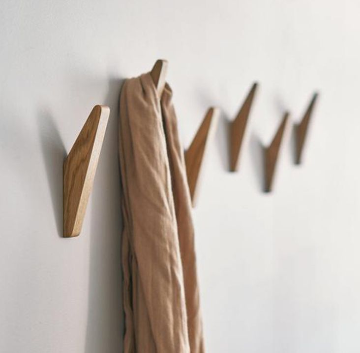 Modern creative Japanese wooden hook coat hook wall hook solid wood coat and hat hook towel hook 6-piece set