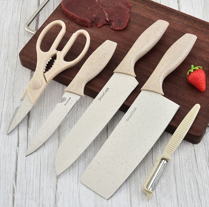 6-piece set of straw knives, stainless steel chef's knife, multi-purpose knife peeler, kitchen knife set with knife holder Application Scenario