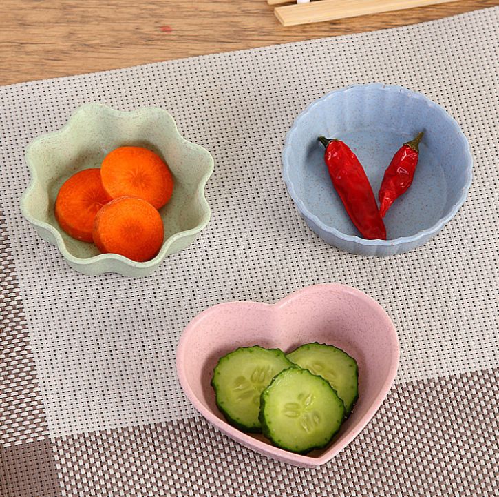 Household kitchen wheat straw seasoning dish Creative plastic round pickles small dish tableware dip snack dish