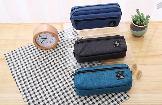 Large capacity pencil bag Boys' solid color pencil bag Elementary school students with canvas simple pencil bag stationery bag male and female middle school students high school pencil bag pencil case