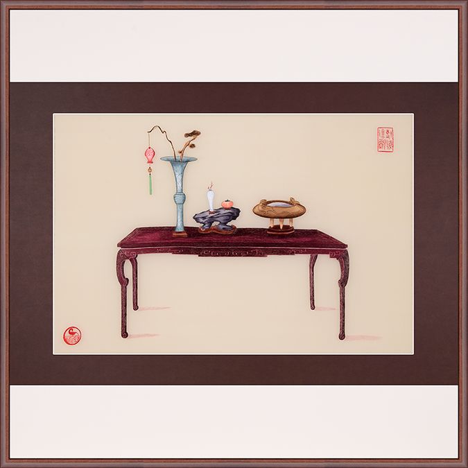 玄关书房小客厅餐厅 静物 纯手工刺绣 75*75cm