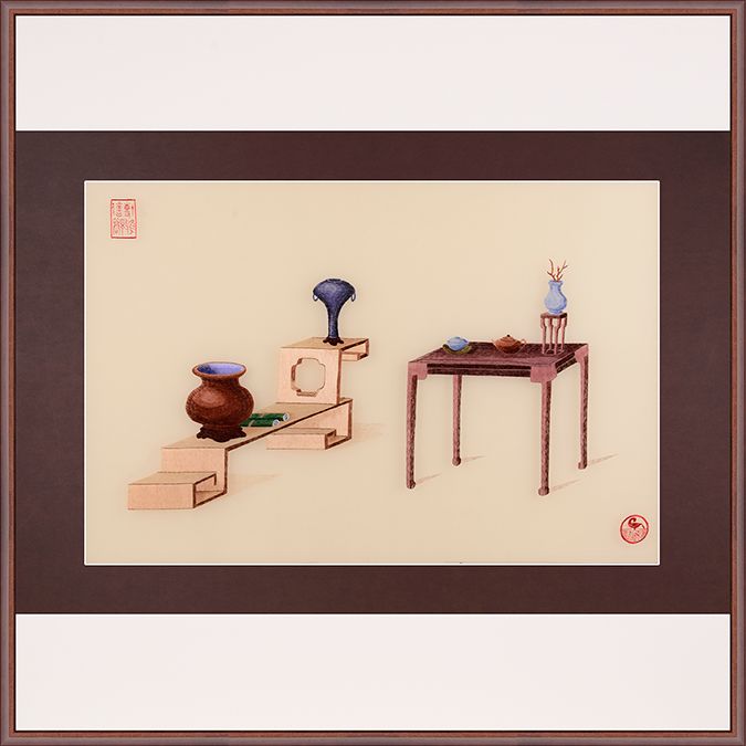 玄关小书房小客厅餐厅 静物画面 纯手工刺绣 75*75cm