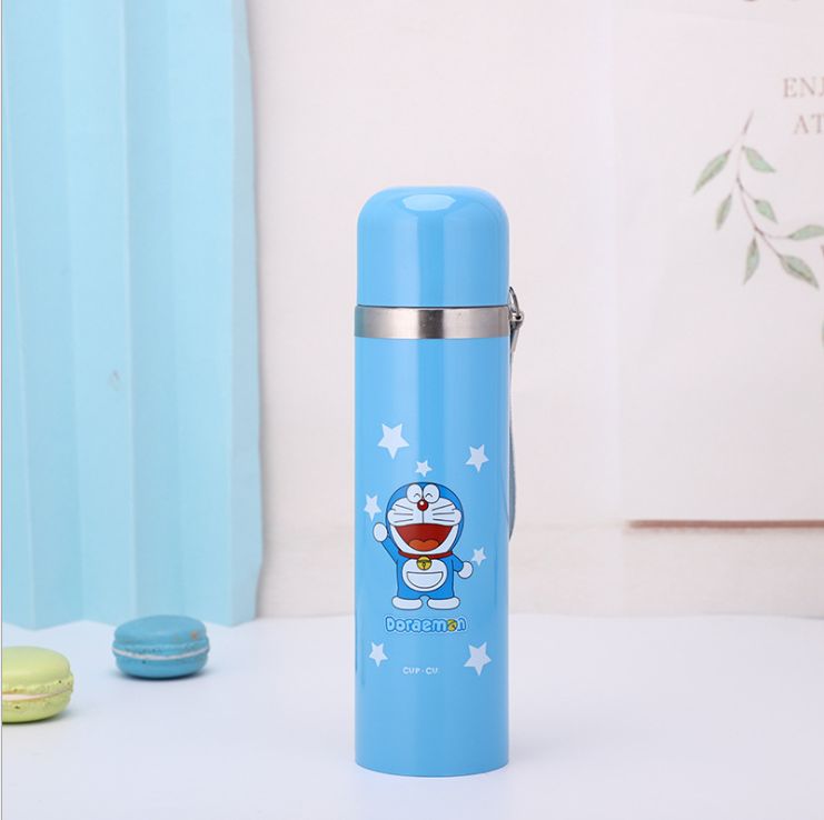 卡通不锈钢保温杯/带提绳儿童水杯/子弹头保温杯直身杯白底实物图