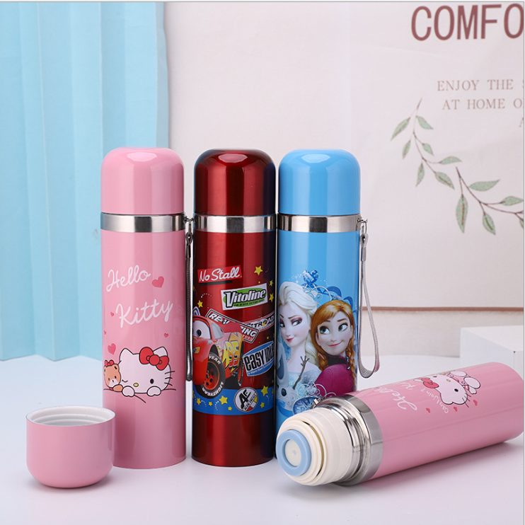 304卡通不锈钢保温杯带提绳儿童水杯子弹头保温杯直身杯定制LOGO详情图3