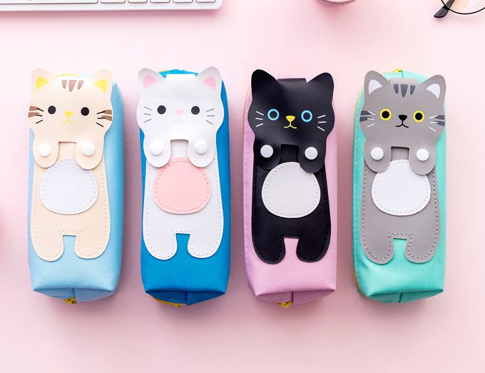 可爱萌猫咪笔袋小学生帆布文具袋大容量卡通铅笔袋可定制logo礼物