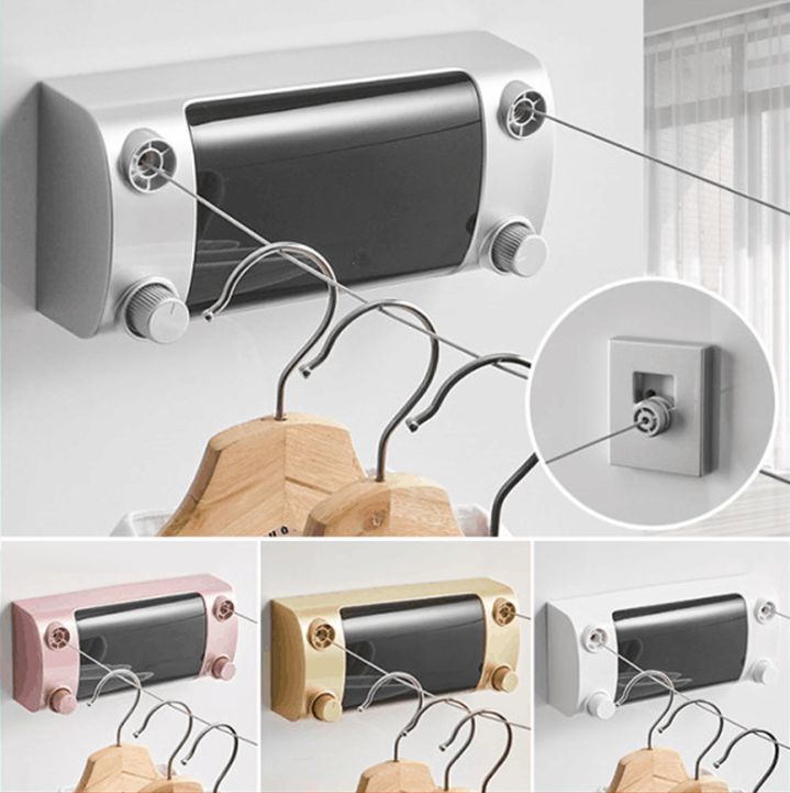 No punching double line clothesline Bathroom balcony bathroom Invisible retractable clothesline 304 wire rope