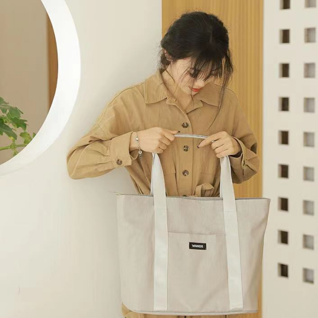 新款简约单肩手提购物袋大容量韩式人字纹时尚便携手提袋 26420图