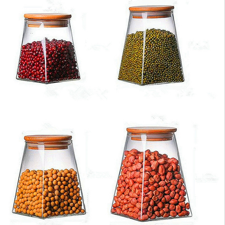 Heat-resistant glass storage jars, snack jars, square high borosilicate glass tea jars, dried fruit snack storage bottles, and grain jars detail image 1