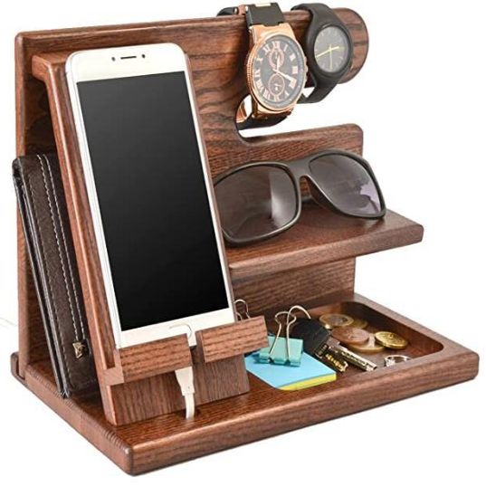 Wooden keychain wallet stand, watch, men's gift, birthday, bedside table, wallet, tablet computer storage box
